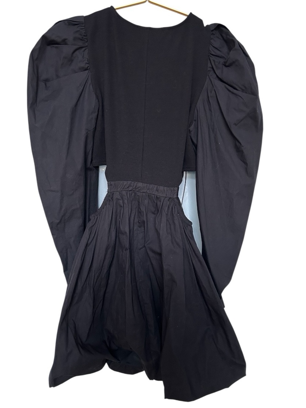 Zara Black Puff-Sleeve Mini Dress with Waist Cutouts NWT - Picture 3 of 12